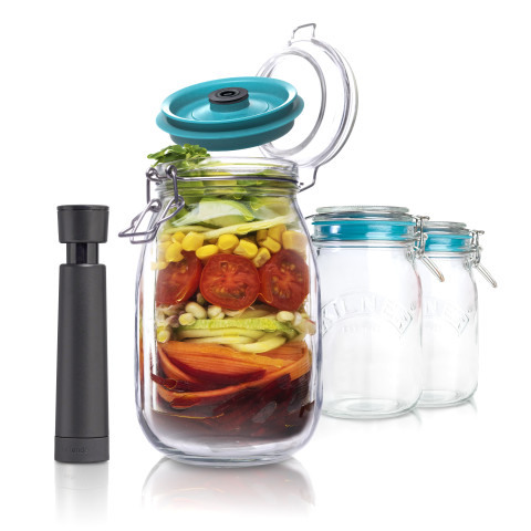 1000ml Clip Top Jar with Vacuum Lids Set of 3 ROUND