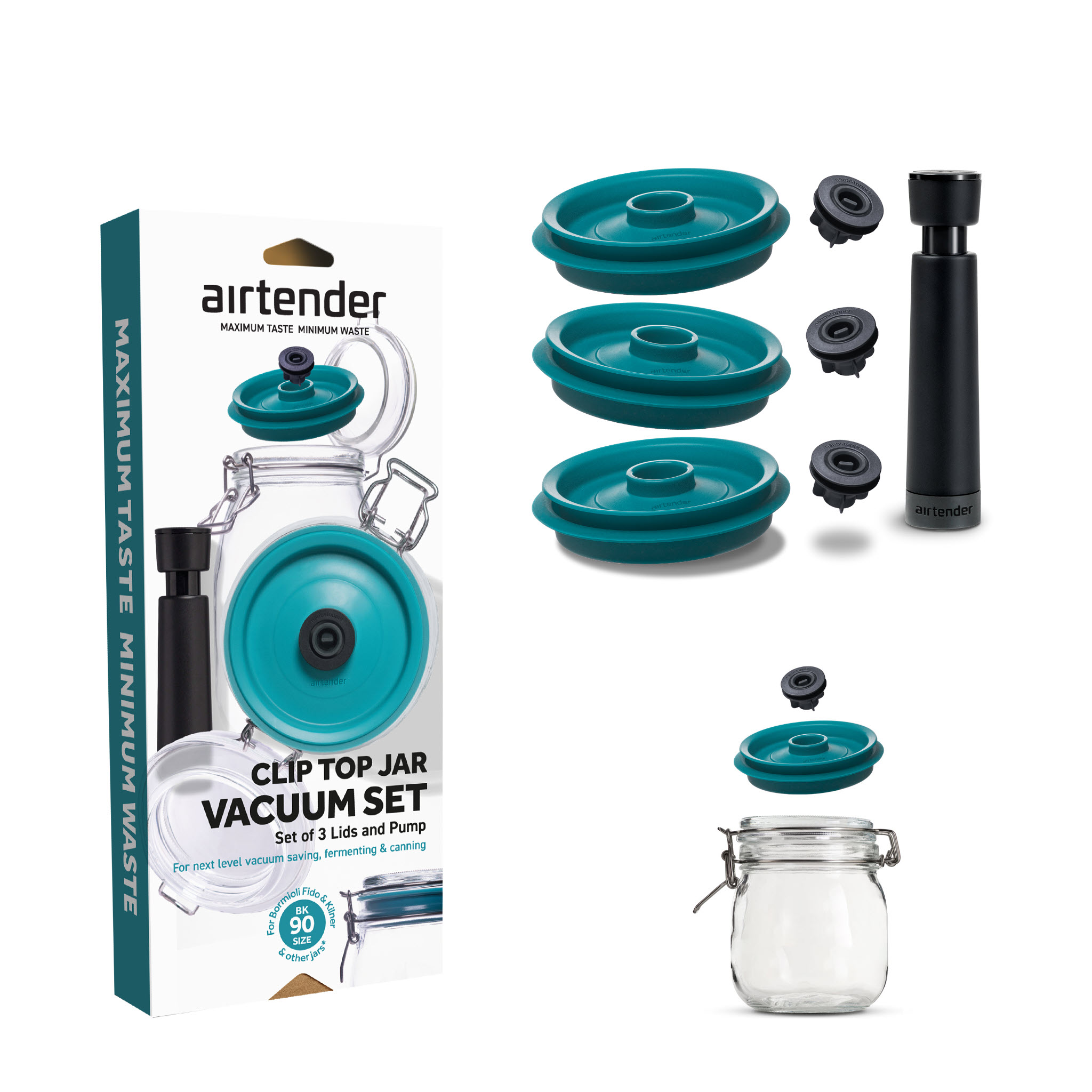 Clip Top Jar Vacuum Lid - Box of 3 Lids + Pump