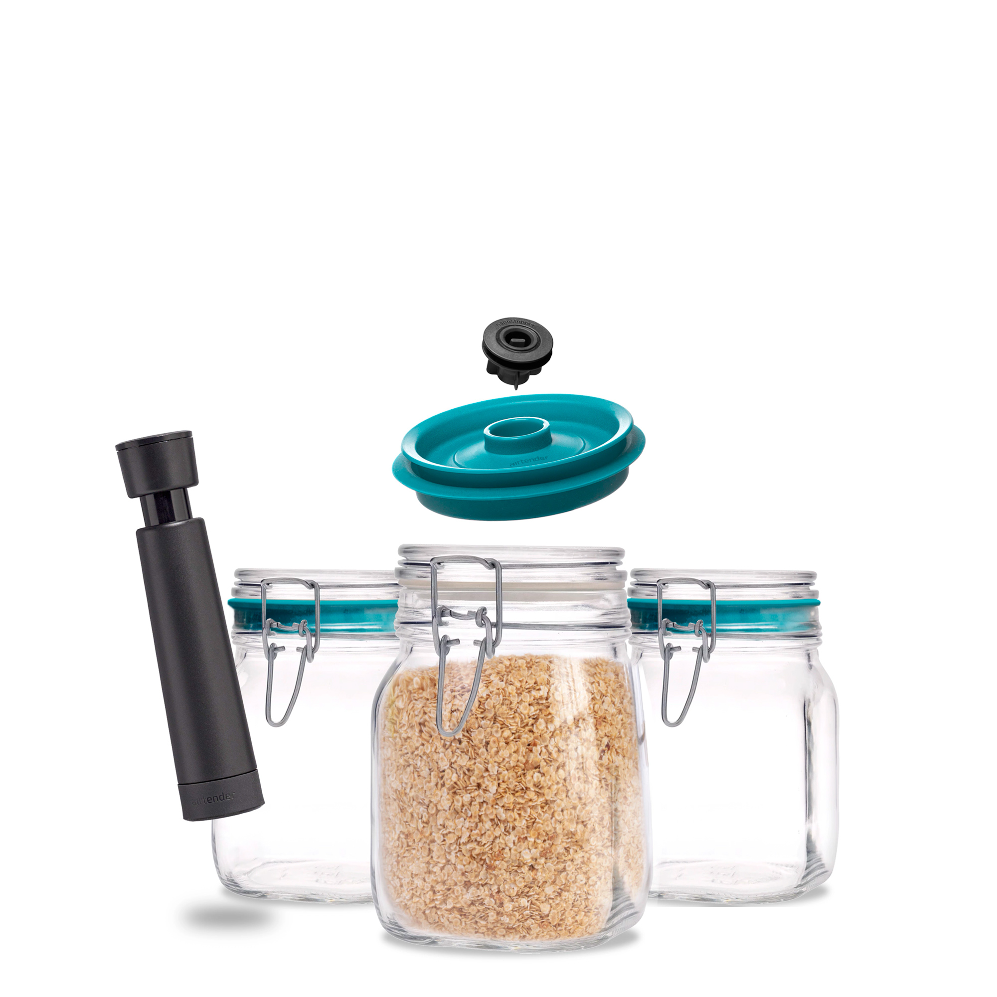 1000ml Clip Top Jar with Vacuum Set of 3 SQUARE