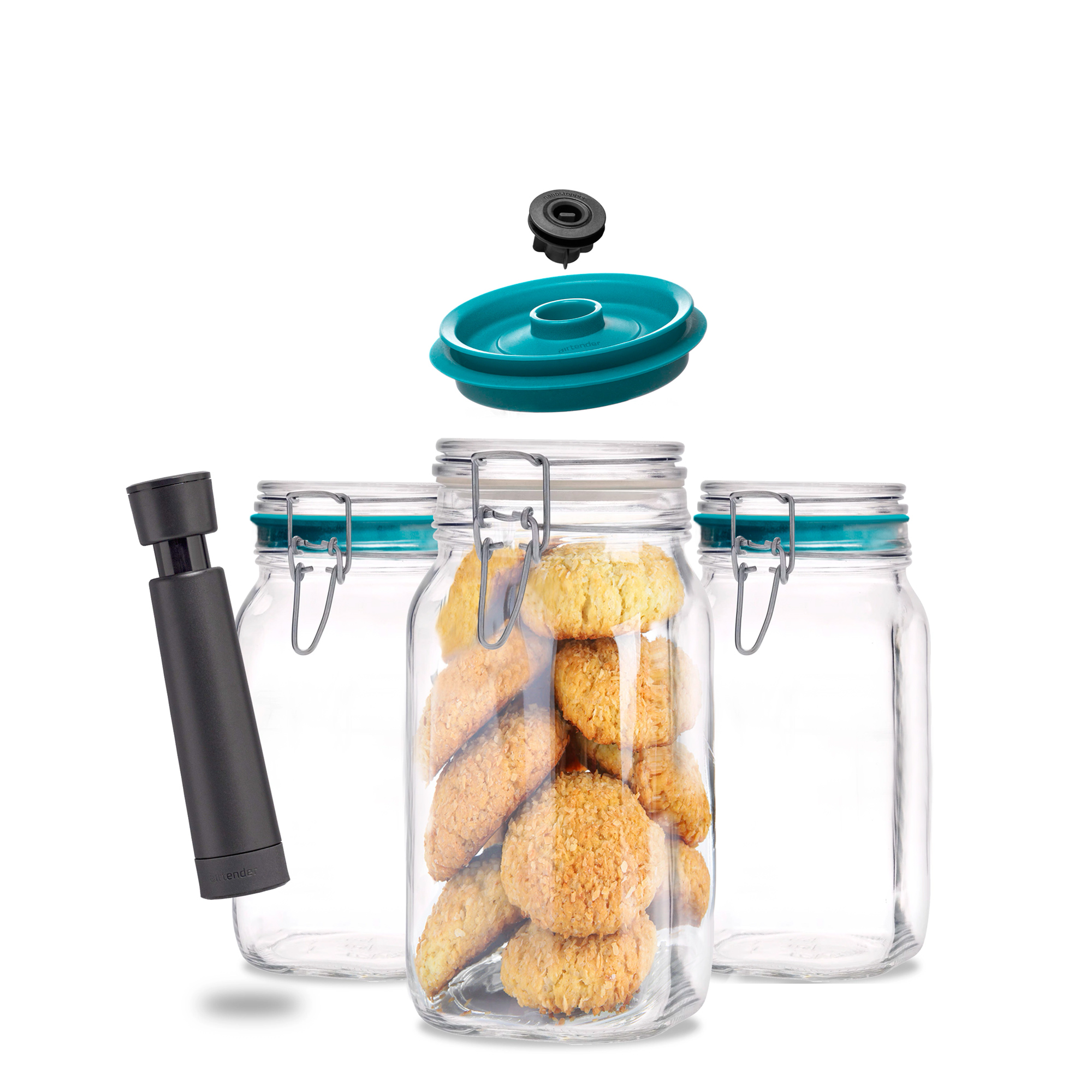 1500ml Clip Top Jar with Vacuum Set of 3 SQUARE