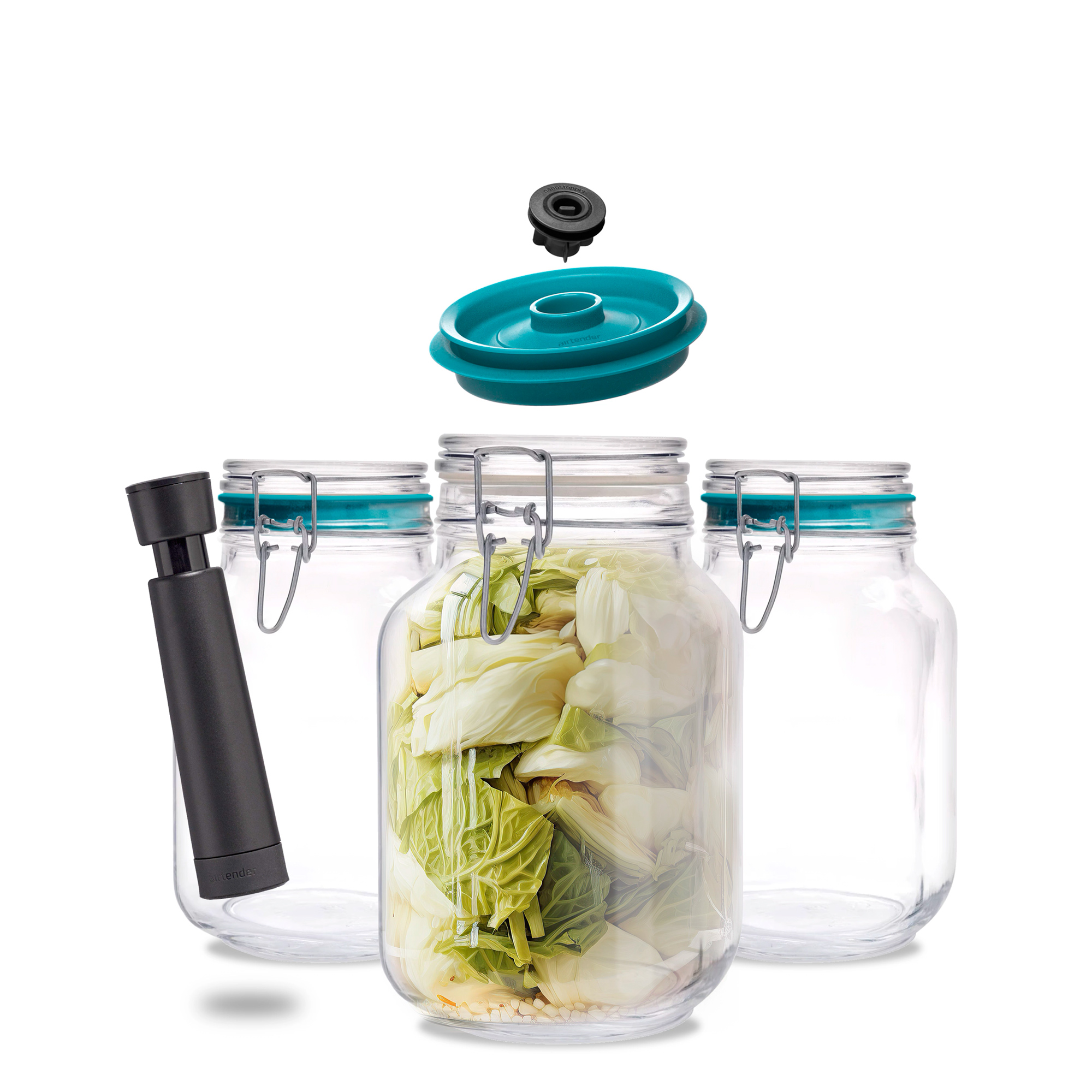 2000ml Clip Top Jar with Vacuum Set of 3 SQUARE